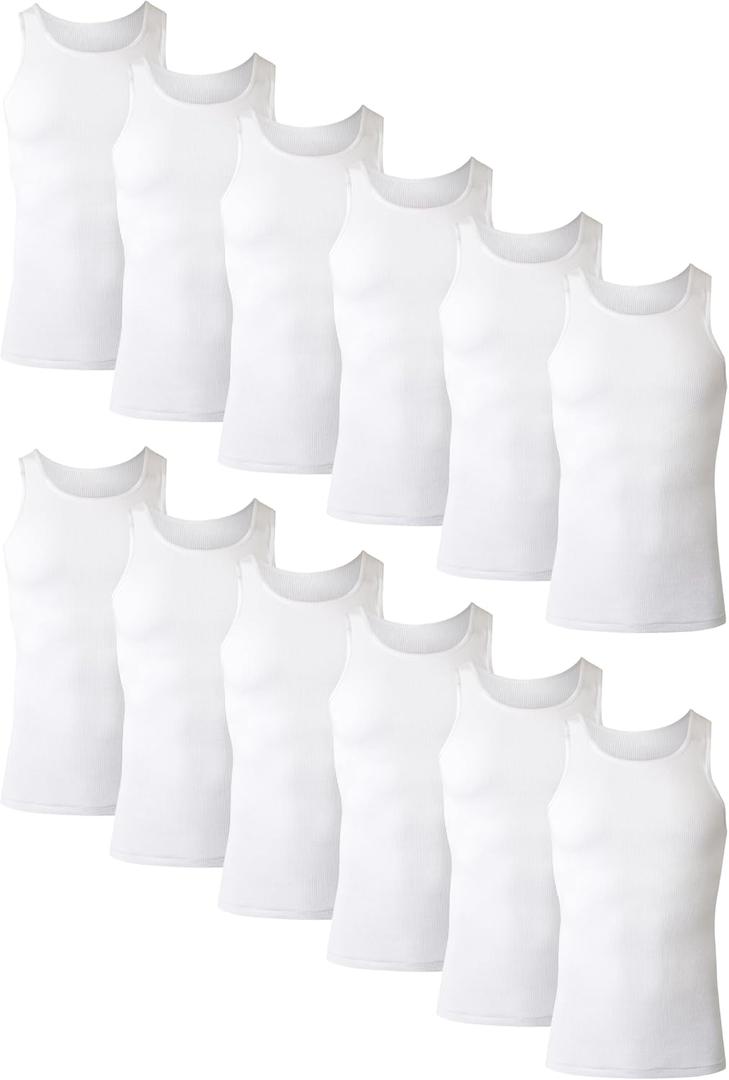 Hanes Men's Tank Top Undershirt Pack, Cool & Breathable Cotton, Moisture-Wicking Ribbed Tanks for Men, Multi-Pack (Medium, White)