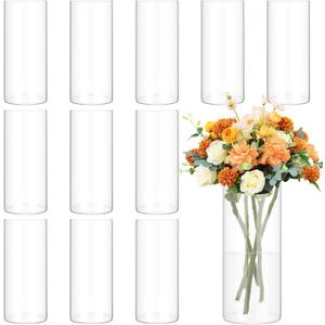 12 Pack Glass Cylinder Vases 8 Inch Tall Clear Flower Vase for Centerpieces, Hurricane Floating Candle Holder Wedding Decorations, Floral Vase Bulk for Table Shelf Party Home Deco (8 x 3.35 Inch)