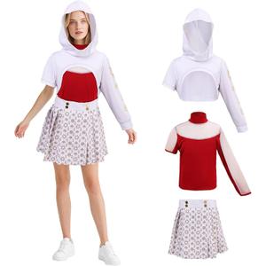 Women Nova Zombies Costume Hooded Coat Top Skirt Pant Halloween Cosplay Outfits Cheerleader for Adults (Medium, Red1)