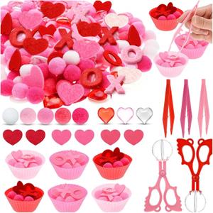 264 Pcs Valentine's Day Sensory Bin Items Valentine Counting Sorting Sensory Bin Filler Fine Motor Felt XOXO Acrylic Heart Counts for Valentine's Counting Decor