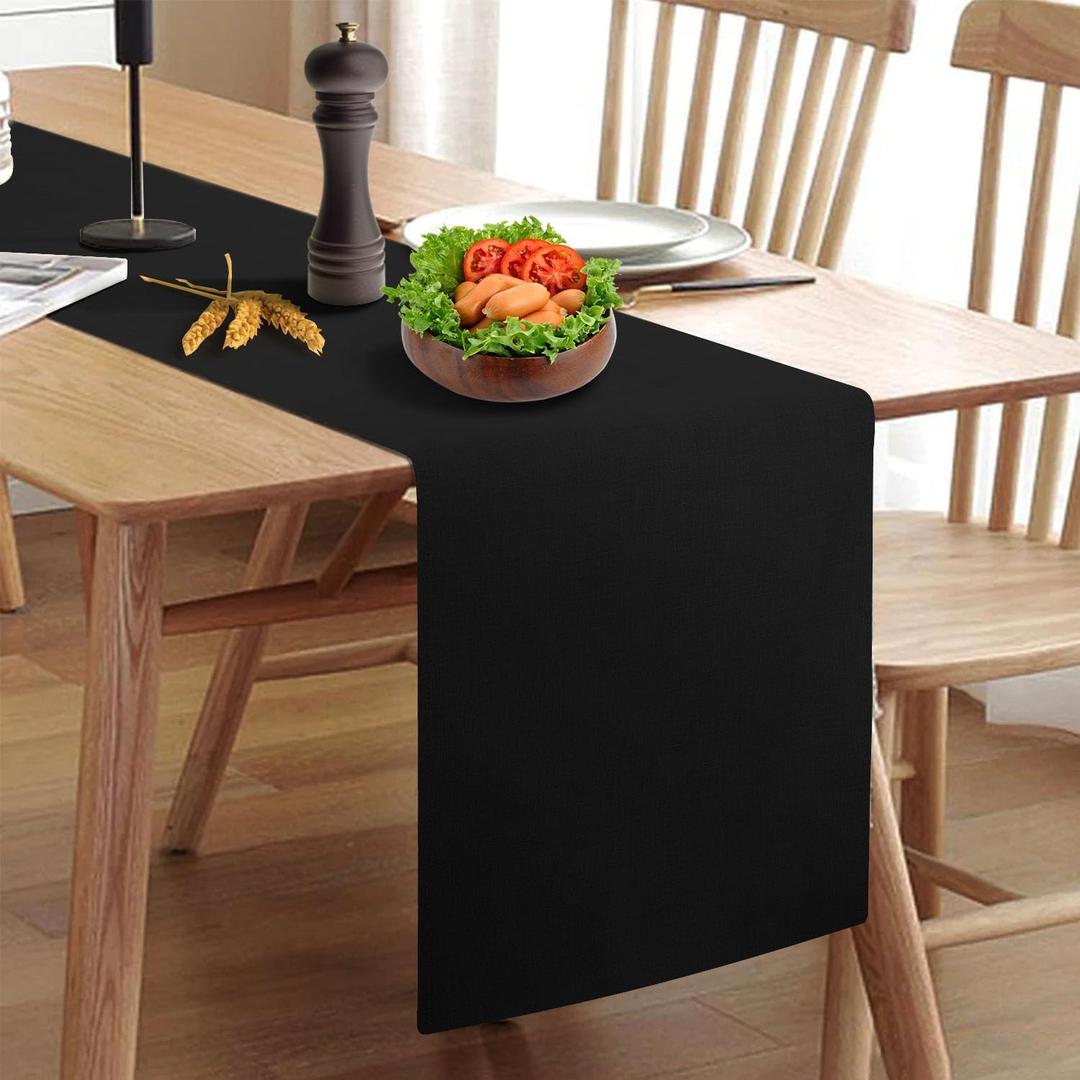 Waterproof Wipeable Table Runner, Thick Farmhouse Table Runner, Dresser Runner, Rustic Table Runner for Kitchen Dining Room, Bedroom, Living Room, Indoor and Outdoor (60'', Black) (60''(Fits Length 37''-44'' Table))