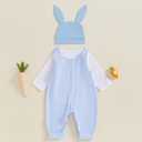 Newborn Easter Outfit Boy Long Sleeve Rompers Bunny Overalls Hat Baby Boy Summer Clothes 0 3 6 12 18 Months (Blue)