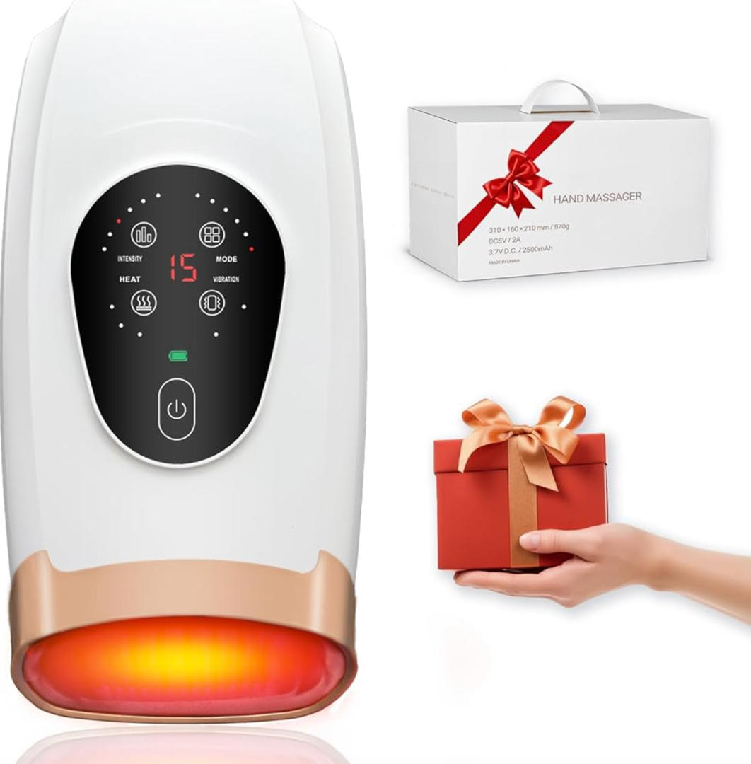 Hand Massager with Heat and Compression, Hand Massage with 2 Vibration 6 Modes 6 Intensities, Electric Hand Massager for Arthritis and Carpal Tunnel Relief, Mother's Day Gifts for Women Men, White