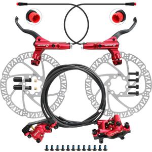 Z00M HB876E 2-PIN 4-Pistons E-Bike Electric Power-Off Hydraulic Brake Set, Pre-Bled with Mineral Oil Brakes Kit for eBike, Mountain Bike, Road Bike (Zoom 160mm-Red)