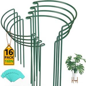Breeze Touch 8 Pack Plant Support Stakes, 16 Inch Plant Stakes for Outdoor Plants, Peony Cage with 15 Pcs Green Lables, Peony Cages and Supports, Peonies Support Cages Flower Stakes for Plants