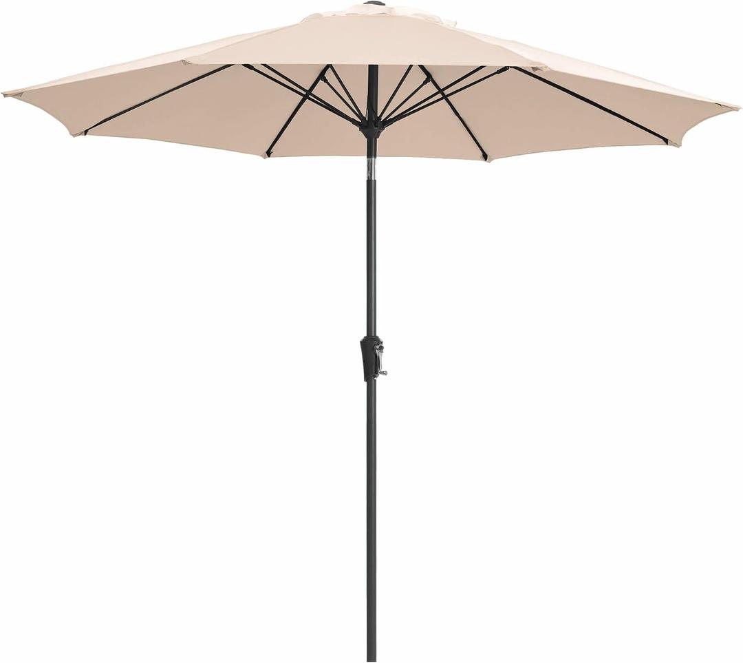 JEAREY 9FT Outdoor Patio Umbrella,Market Table Umbrella with 8 Fiberglass Ribs, Pool Umbrella with Tilt and Crank, UV Protection Lightweight & Wind-Resistant for Lawn, Garden, Deck and Backyard, Beige