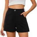 Ginasy Summer High Waisted Shorts for Women - Trendy Dressy Casual Wide Leg With Pockets, Black, L