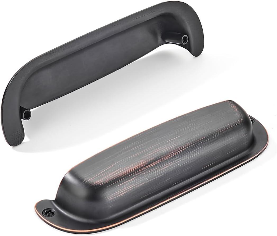 khtumeware 2 Pack 4"(102mm) Hole Center Retro Drawer Pulls Oil Rubbed Bronze Cabinet Bin Cup Pulls Bathroom Hardware Cabinet Handles Drawer Handles Knobs