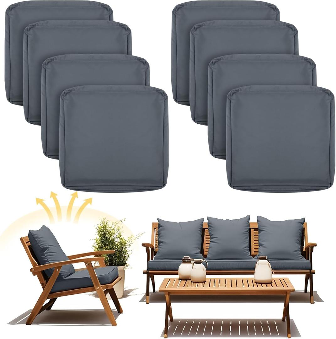 Mindsoft 8 Pcs 24"x24" Patio Cushion Covers Outdoor Cushion Covers Replacement High UV Resistant Anti Slip Waterproof Patio Chair Seat Slipcovers for Outdoor Furniture(Dark Gray)