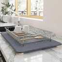 Stone Drying Mat for Kitchen Counter with 5 Wooden Feet, 19.7"×14.7" Diatomaceous Earth Dish Drying Mat, Elevated Drying Stone Mat for Modern Kitchen Countertop (Dark Gray, Standard-Solid)