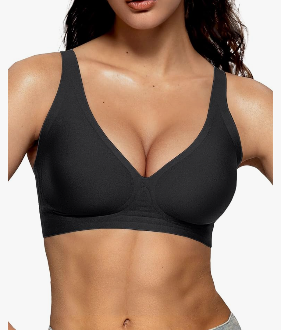 Vertvie Jelly Wireless Bras for Women Push Up Plunge Seamless T-Shirt Bras No Underwire Supportive Full Coverage Bralettes M