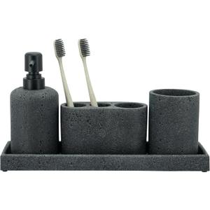 ZCCZ - Black Bathroom Accessories Set 4 Pcs - Toothbrush Holder, Soap Dispenser, Vanity Tray, Bathroom Tumbler - Countertop Vanity Organizer - Bathroom Accessory Set- Toothbrush Holder Set, Stone Sets