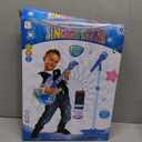 Guitar and Microphone Play Set for Boys New Upgrade,Karaoke Machine with Music&Light,Microphone Toys with Stand,Adjustable Height Guitar Toys for Kids,Toddlers,Child (Blue)