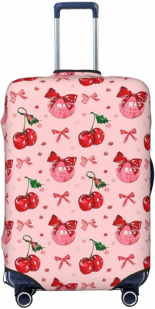 Travel Luggage Cover Cherry Disco Ball Bows, High Elasticity Washable Travel Baggage Protector Case Fits 29-32 in