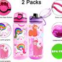 23oz Kids Water Drinking Bottle 2 Pack - BPA Free, Auto Push Button, Chug Lid, Carry Loop Lightweight, Spill-Proof Water Bottle with Cute Design For Girls & Boys - Dinosaur & Bear