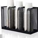 Maxcheck Metal Mesh Cup and Lid Holder Coffee Paper Cup Dispenser Lid Holder Storage Organizer Countertop or Wall Mount for Coffee Bar, Kitchen, Breakroom(3 Compartments,12.3 x 4.1 x 7.87 Inch) (black)