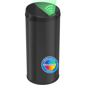 iTouchless 50 Liter / 13 Gallon Sensor Kitchen Trash Can with Odor Filter Slim Round Black Stainless Steel Automatic Garbage Recycling Bin for Home, Office, Business, Garage