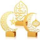 Photect 3 Pack Ramadan Decorations for Home Golden Moon Eid Mubarak Decoration Ramadan Candlestick Holder Metal Kareem Signs for Islamic Muslim Table Centerpiece Indoor Decor Allah Gifts