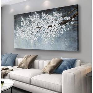 Belmrxne Large Floral Wall Art White and Black Wall Decor Aesthetic Paintings Trendy Artwork Modern Canvas Painting for Living Room Bedroom Dining Room Office Home Decor 30x60 inch