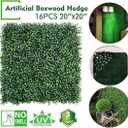 16PCS 20"x20" Artificial Boxwood Panels Topiary Hedge Plant UV Protected Faux Grass Wall Greenery Mats for Outdoor Garden Fence Backyard and Indoor Home Wedding Decoration, Dark Green