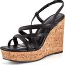 Coutgo Women Platform Wedge Sandals Cork Slingback Wedges Espadrilles Heels Summer Shoes (Black) 8.5