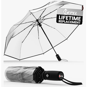 Repel Umbrella Windproof Travel Umbrellas for Rain - Easy Auto Open Close, Durable & Compact Umbrella, Strong Fiberglass Frame, Waterproof Canopy - Backpack, Purse, Portable Umbrella for Travel Clear