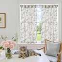 jinchan Floral Kitchen Curtains 45 Inch Linen Tier Curtains Farmhouse Cafe Half Window Drapes for Small Windows Light Filtering Blue on Beige for Living Room Bathroom Back Tab 2 Panels