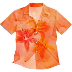 Men's Floral Button Down Shirts Short Sleeve Collar Summer Beach Vacation Cruise Shirt (L)