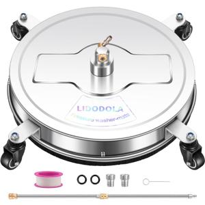 LidoDola 20'' Pressure Washer Surface Cleaner with 4 Wheels - Stainless Steel Surface Cleaner for Pressure Washer Attachment for Concrete, Driveway, Patio, Sidewalk, Deck and Driveways