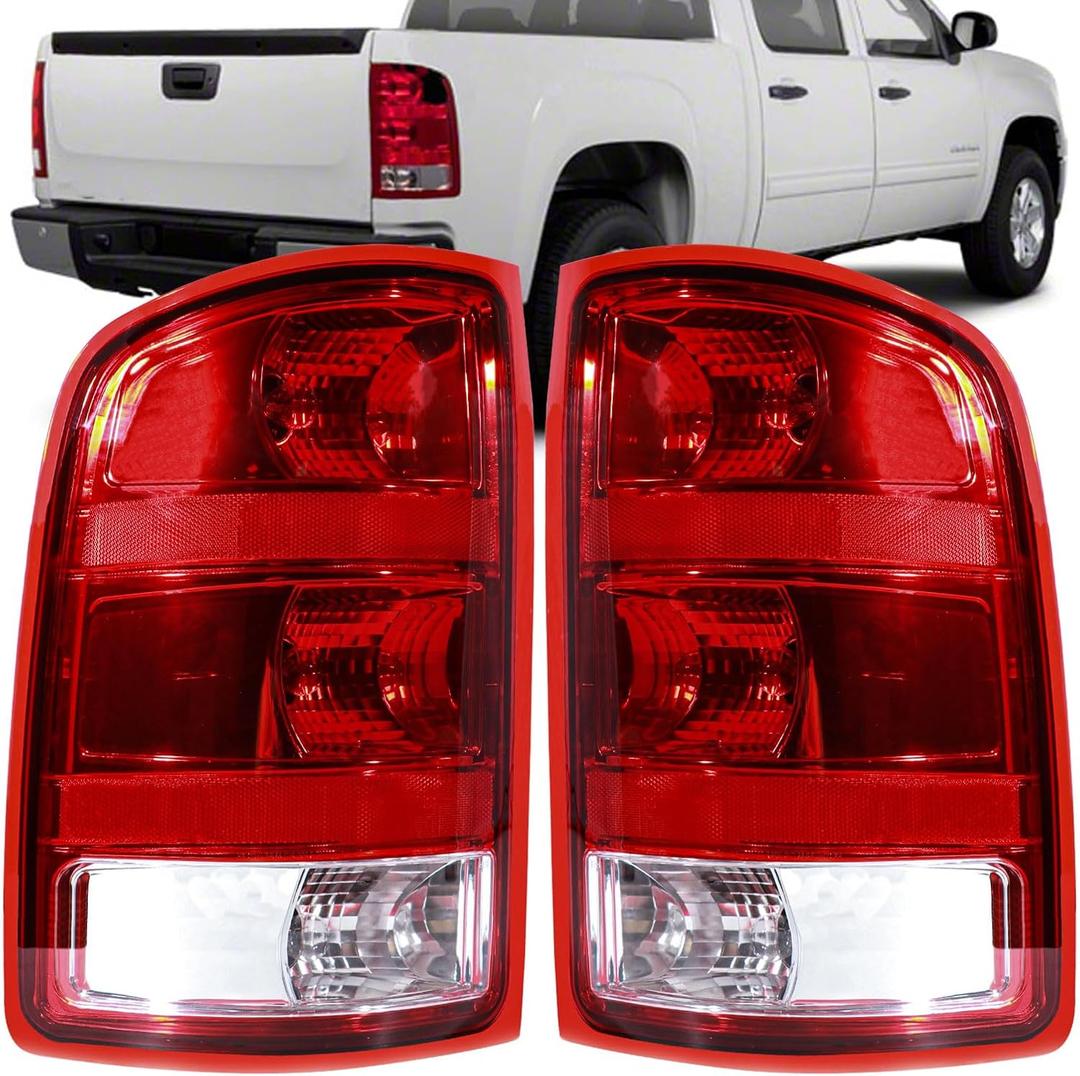 Tail Lights Compatible With 2007-2014 GMC Sierra 1500 2500HD 3500HD Driver and Passenger Side Taillights Brake Signal Assembly with Bulbs and Harness # 25958484 25958485