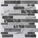 Art3d 10-Sheet Peel and Stick Backsplash, 12 in. x 12in. Dark Grey Marble Design