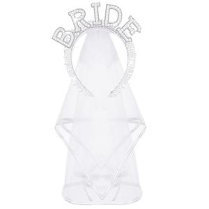 Bride Headband with Veil Bachelorette Party Decorations Bridal Headband for Wedding Crown White Pearl Headpiece Bachelorette Favors Bridesmaid Bridal Shower Party Gift