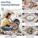 8x10FT Washable Area Rug for Living Room, Vintage Boho Floral Medallion Rug, Non-Slip Low Pile Indoor Carpet for Bedroom, Dining Room, Home OfficeBeige White