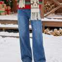 EMMIOL Baggy Jeans Women Straight Leg Mid Rise Boyfriend Wide Leg High Waisted Cute Trendy Y2K Loose Fit Pants Stretchy (Blue)