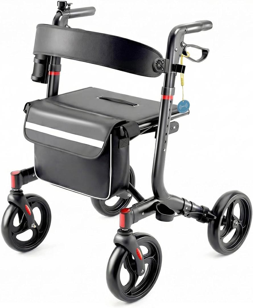 Rollator Walker for Seniors with Seat, 8" All Terrain Wheels, 350 LBS