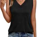 AUTOMET Tank Top Women Summer 2025 Casual Spring V Neck Sleeveless Tee Shirt Basic Trendy Beach Vacation Outfits Clothes (X-Large, Black)