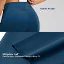 MCEDAR Compression Leggings No Front Seam for Women 25" with Pocket High Waisted Tummy Control Yoga Pants (Blue, L)