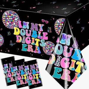3 Pieces 10th Birthday Decorations - 71 * 43 inch Disposable Girl's Tablecloth in 'My Digits' Era Style