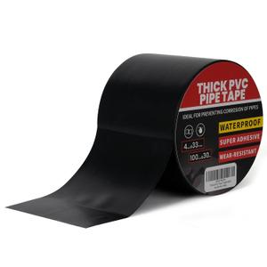 Corrosion Protection Pipe Tape, 10mil Pipe Wrap Tape for Drain Pipe, Metal Electrical Outdoor Underground Pipe, Waterproof PVC Black Tape Thicker for Hose Leak Proof, 4Inch x 33Yard 12 pcs