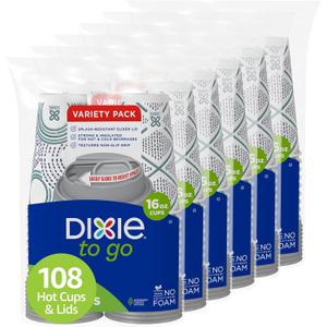 Dixie To Go Large Paper Coffee Cups With Lids, 16 Oz, 108 Count, Disposable Cups For On-The-Go Hot Beverages