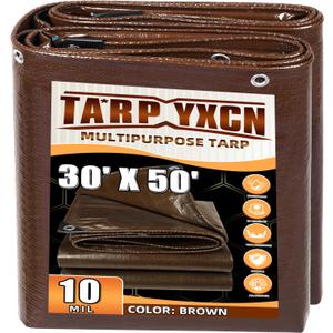 Brown Tarp 30x50 Feet, 10 Mil Thick Waterproof Poly Tarps