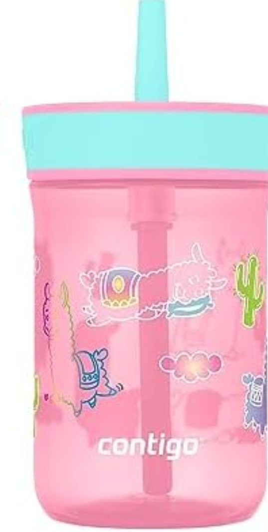 Contigo Leighton Kids Water Bottle, 1-Pack, 14oz, Spill-Proof Butterlies/Llamas, Dishwasher Safe Tumbler with Straw