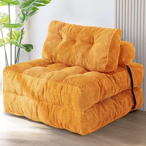 MAXYOYO Folding Sofa Bed, Convertible Sleeper Chair with Pillow Foldable Mattress with Back Support, Portable Fold Out Chair Bed Comfy Floor Sofa Lounge for Living Room Bedroom, Orange, Single