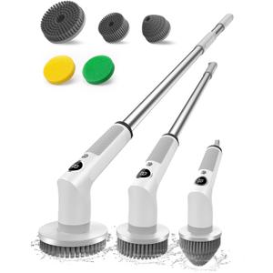 Electric Spin Scrubber, 2026 Electric Scrubber for Cleaning 4000mAh 2 Speed Shower Scrubber with Adjustable Handle IPX7 Waterproof Long Runtime Scrub Brush with 5 Heads for Bathroom Kitchen Tub