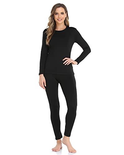 WEERTI Thermal Underwear for Women Long Johns with Fleece Lined Base Layer Women Cold Weather Top Bottom Black,M