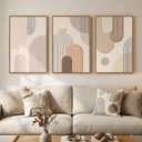 3 Piece Framed Neutral Boho Wall Art for Living Room, Large Minimalist Abstract Canvas Artwork for Walls, Mid Century Modern Beige Geometric Prints Paintings for Bedroom Hallway Wall Decor 16x24 Inch, 24" H x 16" W x 3Pcs