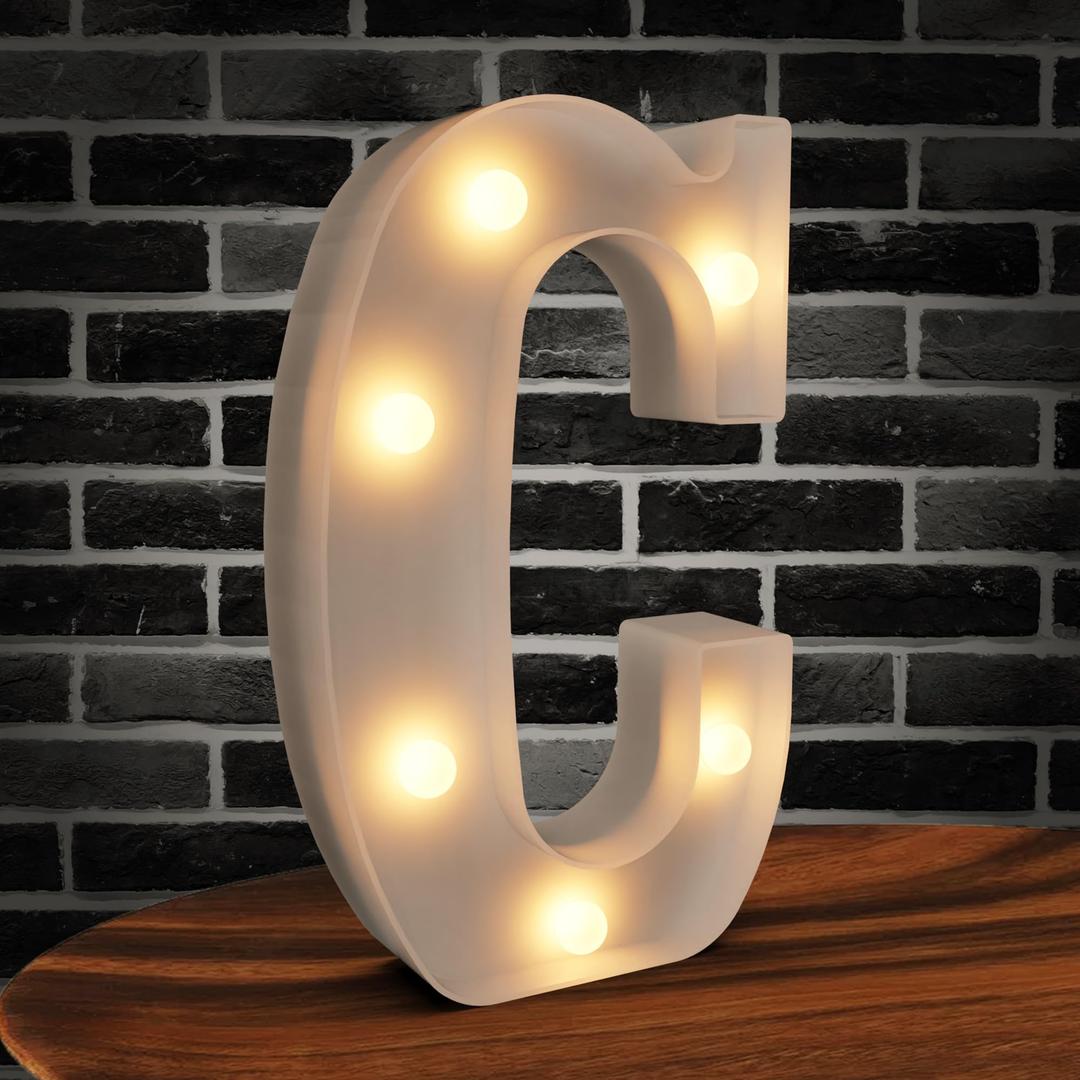 Light Up Marquee Letters, 26 Alphabet LED Lights, Night Light White Plastic Letters for Engagement Party Wedding Baby Shower Birthday, Marquee Sign (C)