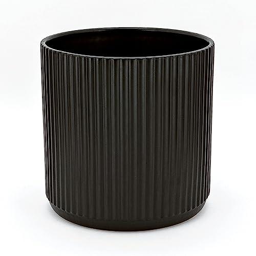 Amazon Basics Fluted Round Ceramic Planter, 8-inch, Black