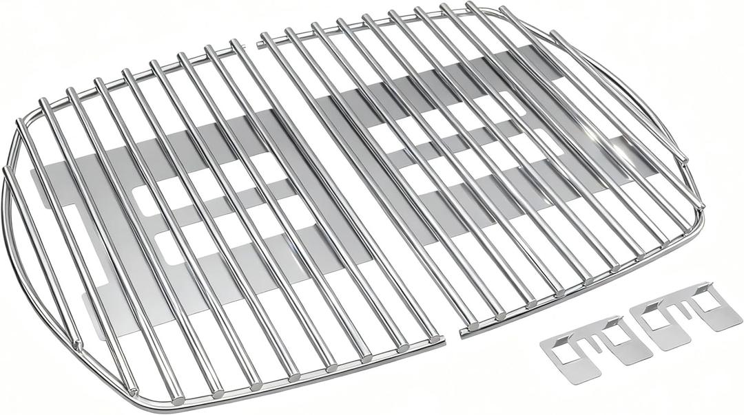 Stainless Steel Cooking Grates for Weber Q100/Q1000 Series, for Q100 Q120 Q140 Q1000 Q1200 Q1400, Replacement BBQ Grill Grate Set (2-Pack) with Grate Clips