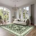 Olive Green Floral Print Area Rugs for Bedroom Living Room Boho Farmhouse Country Rustic Dining Room Carpet Soft Washable Rugs Non Slip Floor Covering for Nursery Playroom 5x7